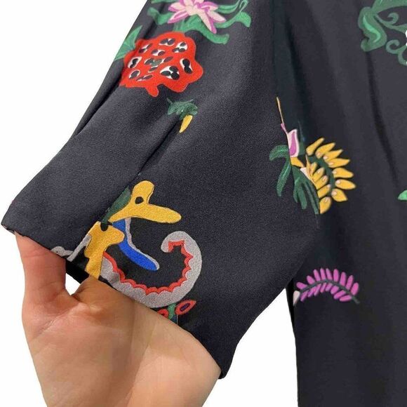 Novis Womens Silk Dress Size 8 Novelty Print Floral Runway Made In USA - Picture 8 of 14